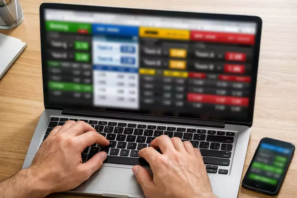 Person comparing betting odds across multiple bookmaker websites