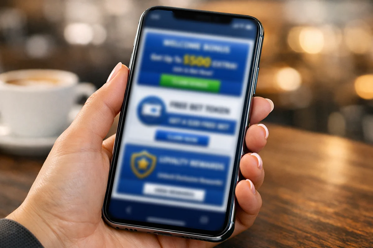 Smartphone displaying various betting bonus offers and promotions